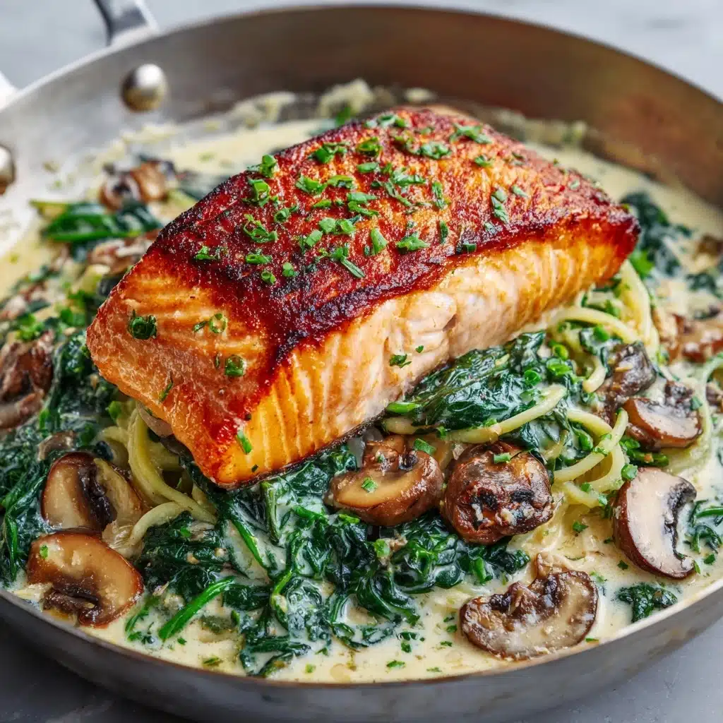 Creamy Salmon Florentine with Spinach and Mushrooms Recipe - Recipe Image