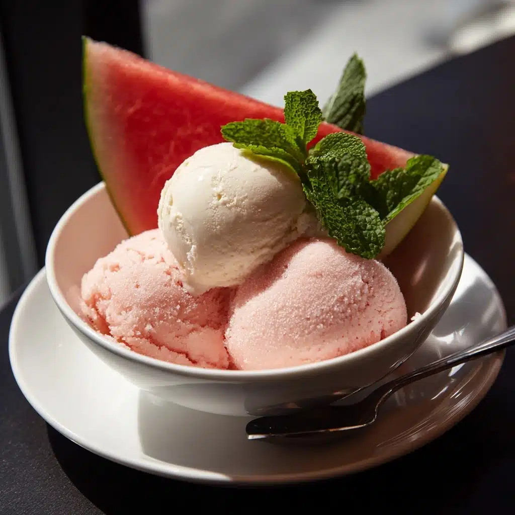 Fresh Mint Ice Cream with Salted Watermelon Granita Recipe - Recipe Image