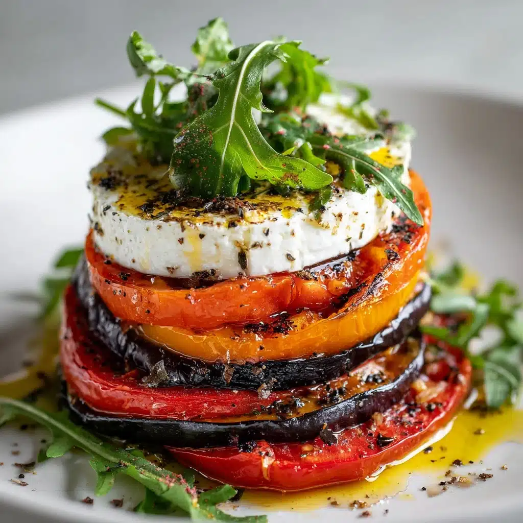 Grilled Eggplant Ratatouille with Fresh Cheese and Arugula Recipe - Recipe Image