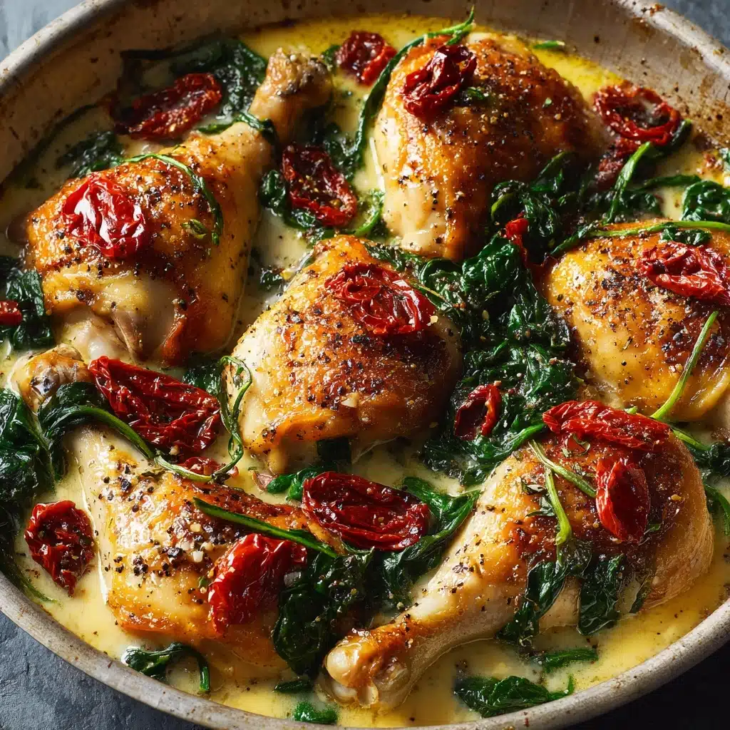 Smothered Baked Chicken with Creamed Spinach and Sun-Dried Tomatoes Recipe - Recipe Image