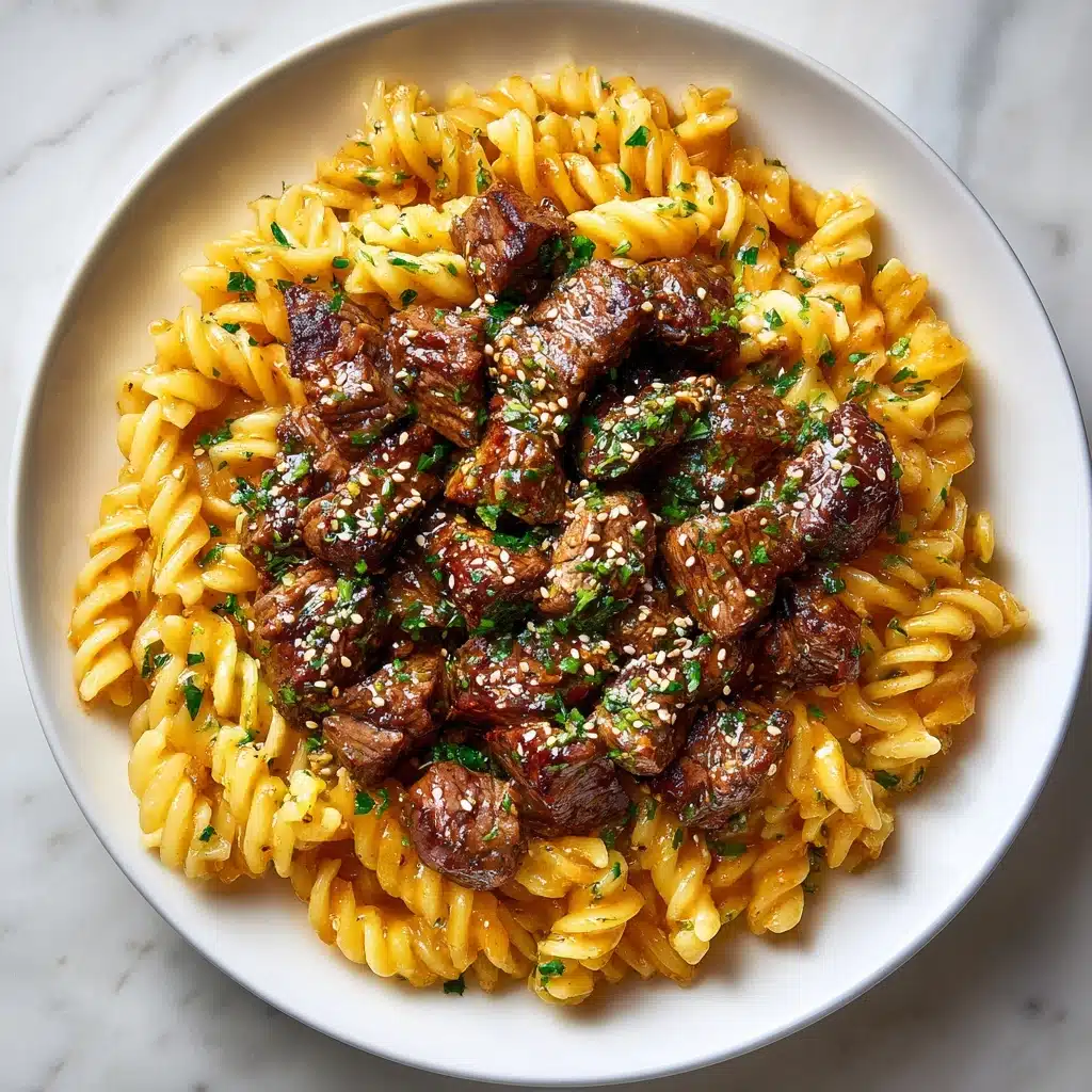 Sticky Honey Garlic Steak and Rotini Recipe - Recipe Image