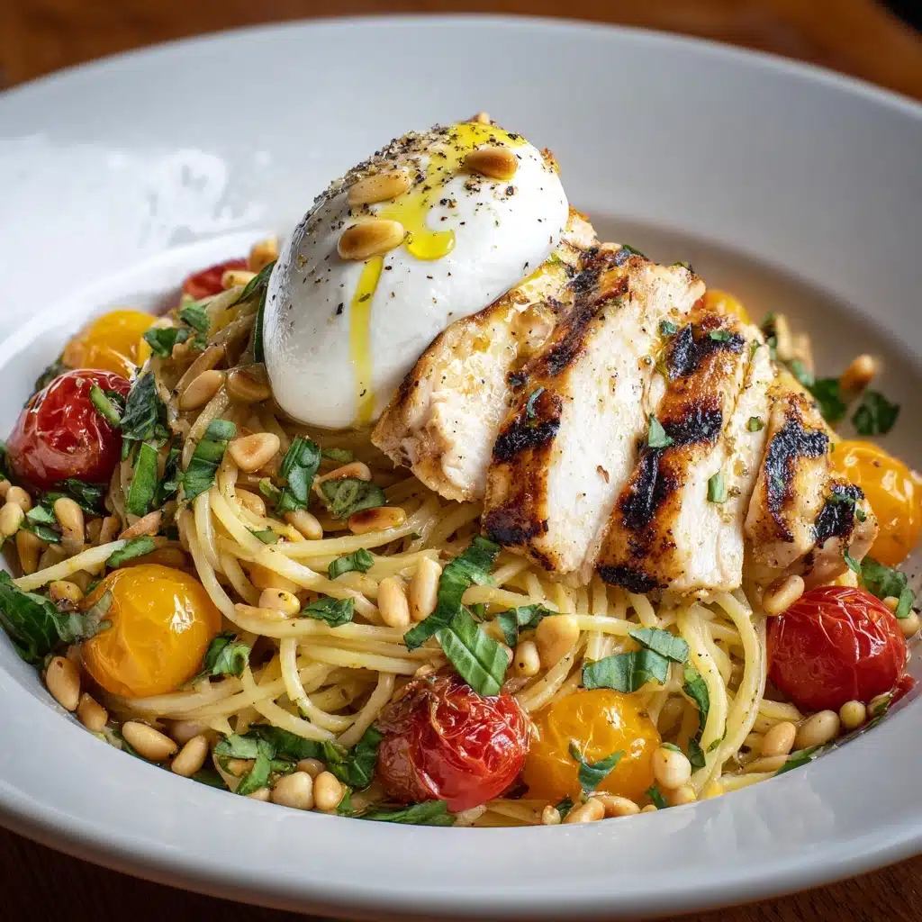 Chicken Spaghetti with Burrata and Lemon Butter Garlic Sauce Recipe - Recipe Image