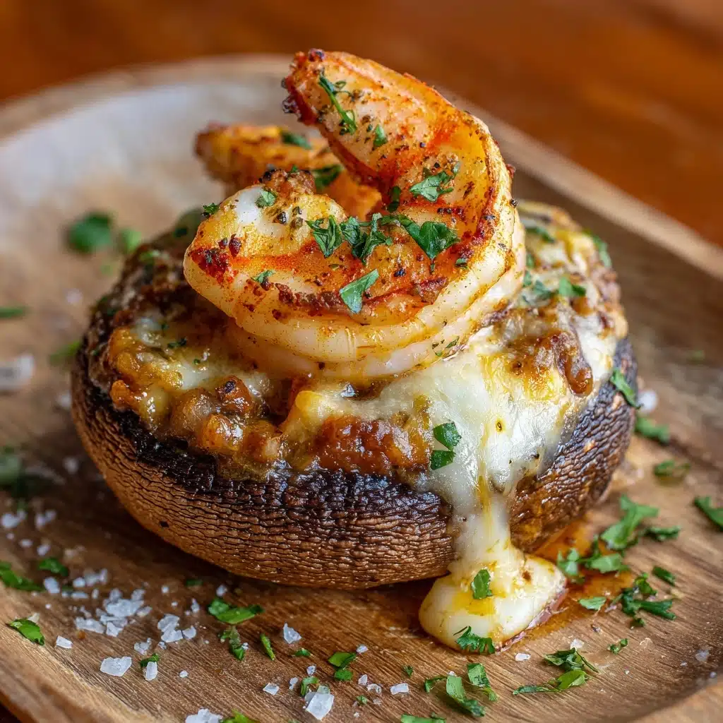 Cajun Shrimp-Stuffed Mushrooms with Cheese Pull Recipe - Recipe Image