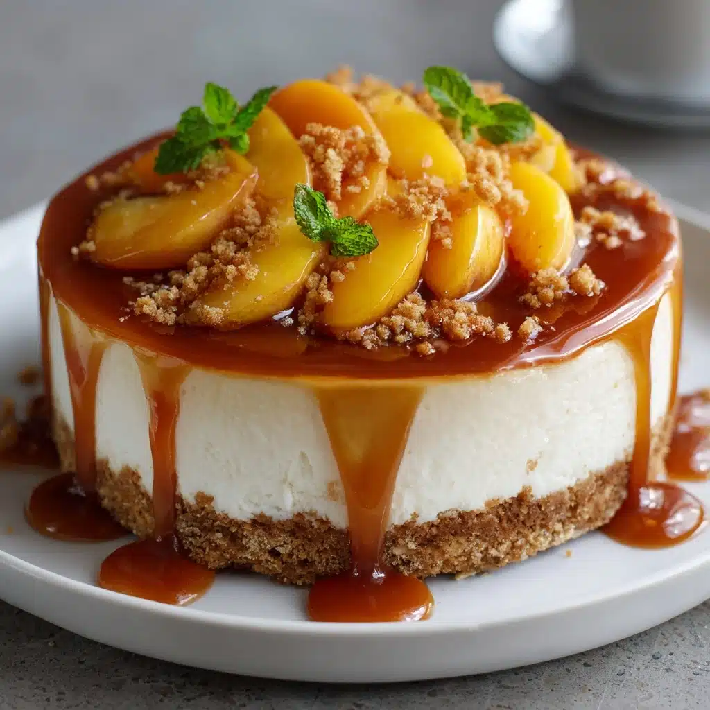 Vanilla Bean Cheesecake with Peach Cobbler & Salted Caramel Recipe - Recipe Image