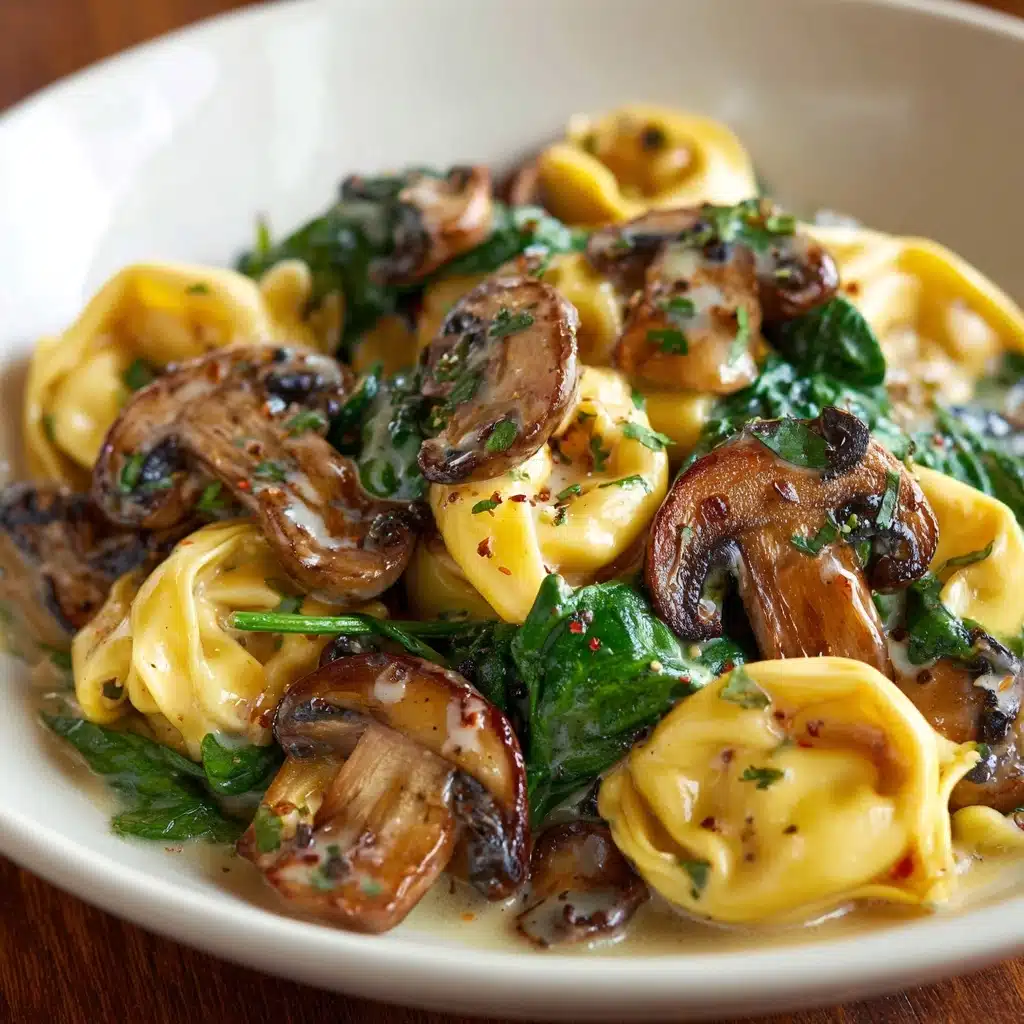 Creamy Spinach Mushroom Tortellini with Caramelized Onions Recipe - Recipe Image