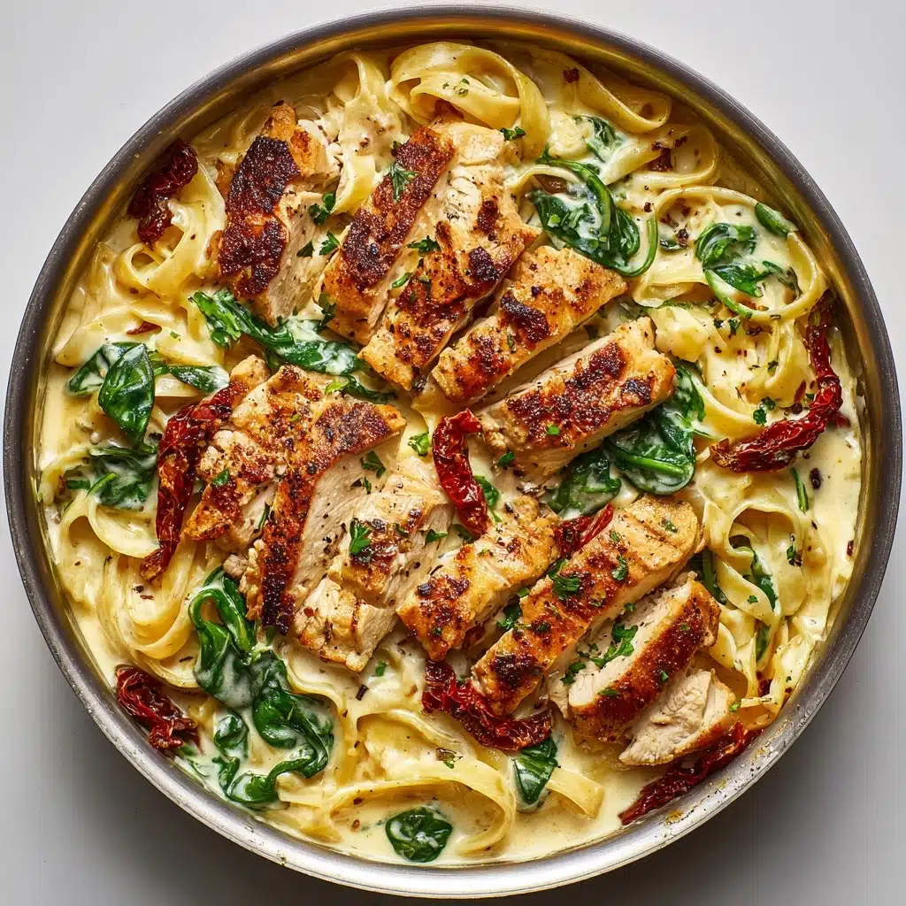 Creamy Chicken Pasta with Spinach and Sun-Dried Tomatoes Recipe - Recipe Image