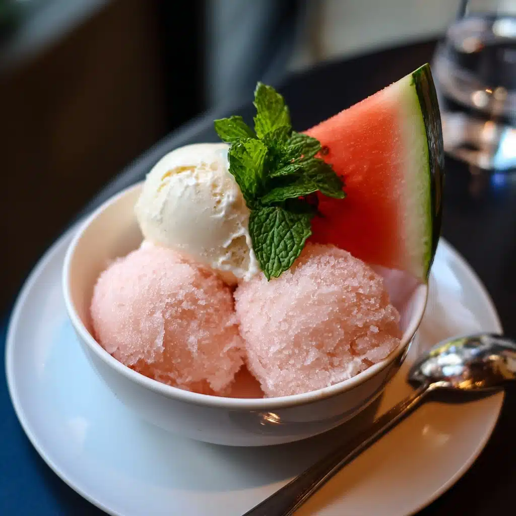 Fresh Mint Ice Cream with Salted Watermelon Granita Recipe - Recipe Image
