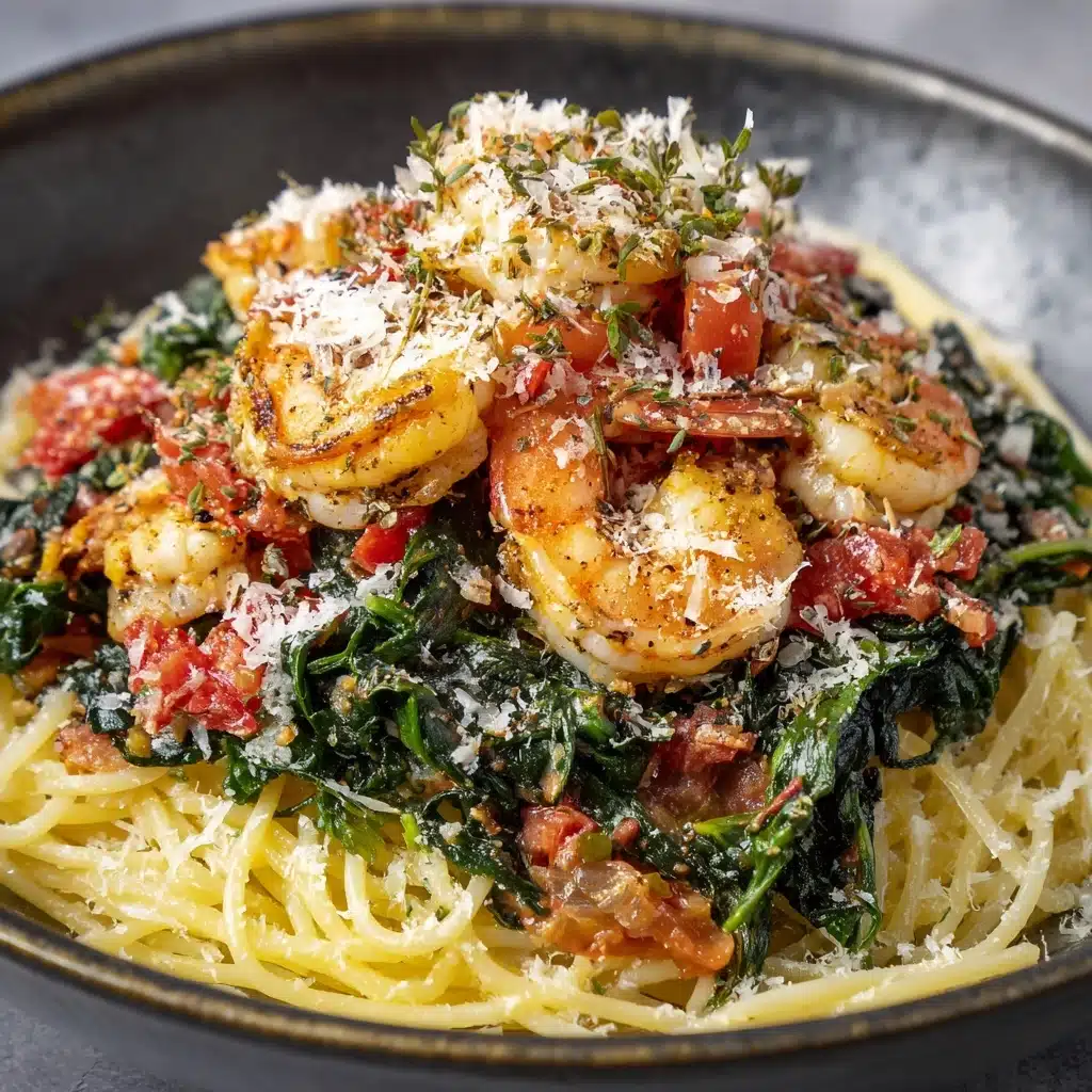 Tomato Spinach Shrimp Pasta Recipe - Recipe Image