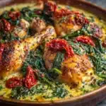 Smothered Baked Chicken with Creamed Spinach and Sun-Dried Tomatoes Recipe