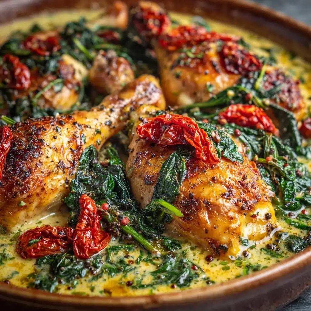 Smothered Baked Chicken with Creamed Spinach and Sun-Dried Tomatoes Recipe - Recipe Image