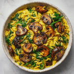 Easy Orzo Pasta with Mushrooms & Spinach Recipe