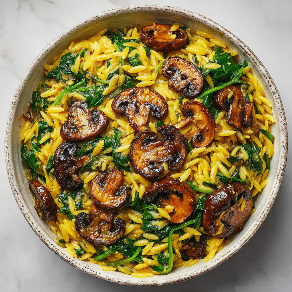 Easy Orzo Pasta with Mushrooms & Spinach Recipe - Recipe Image
