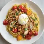 Chicken Spaghetti with Burrata and Lemon Butter Garlic Sauce Recipe