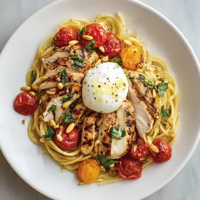Chicken Spaghetti with Burrata and Lemon Butter Garlic Sauce Recipe