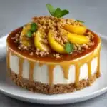 Vanilla Bean Cheesecake with Peach Cobbler & Salted Caramel Recipe