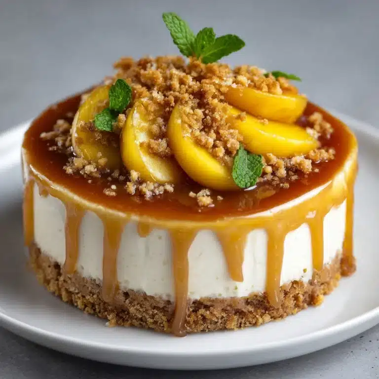 Vanilla Bean Cheesecake with Peach Cobbler & Salted Caramel Recipe