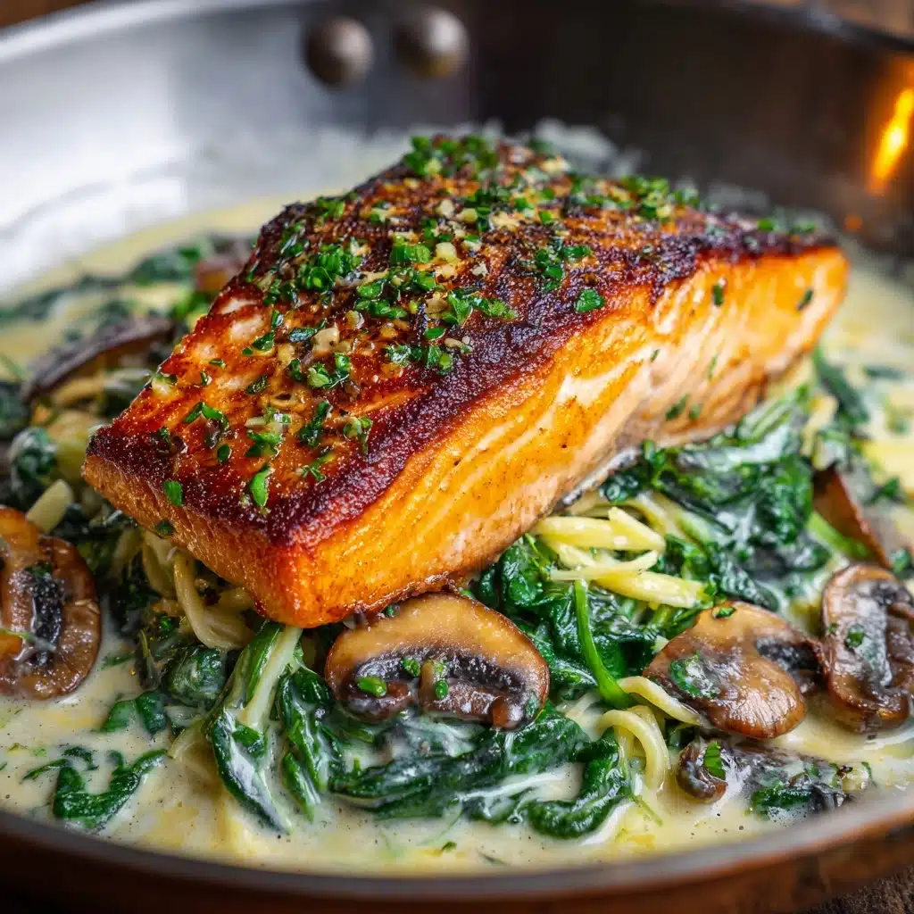 Creamy Salmon Florentine with Spinach and Mushrooms Recipe - Recipe Image