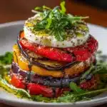 Grilled Eggplant Ratatouille with Fresh Cheese and Arugula Recipe