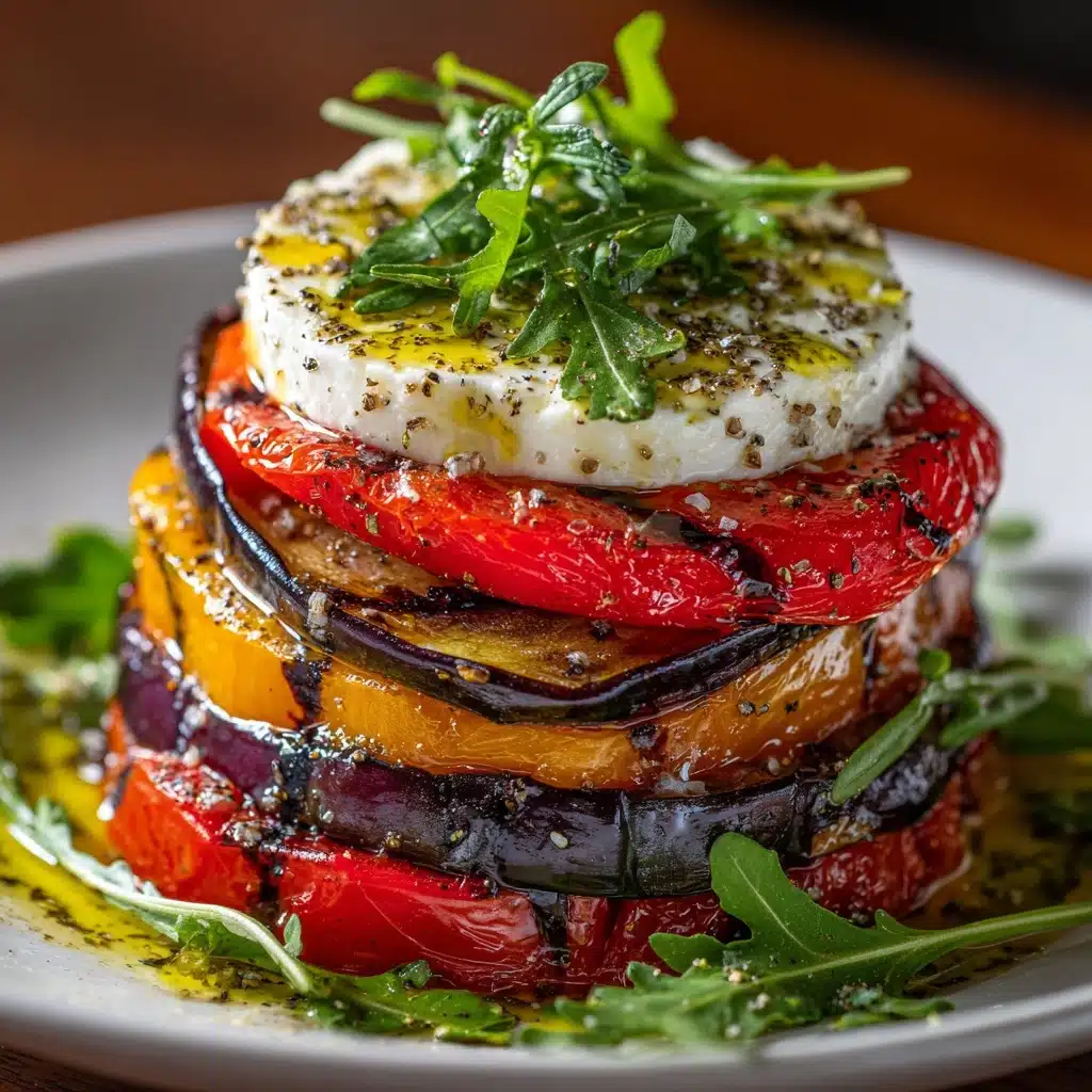 Grilled Eggplant Ratatouille with Fresh Cheese and Arugula Recipe - Recipe Image