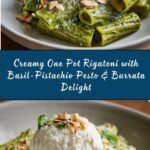 Creamy One Pot Rigatoni with Basil-Pistachio Pesto & Burrata Recipe