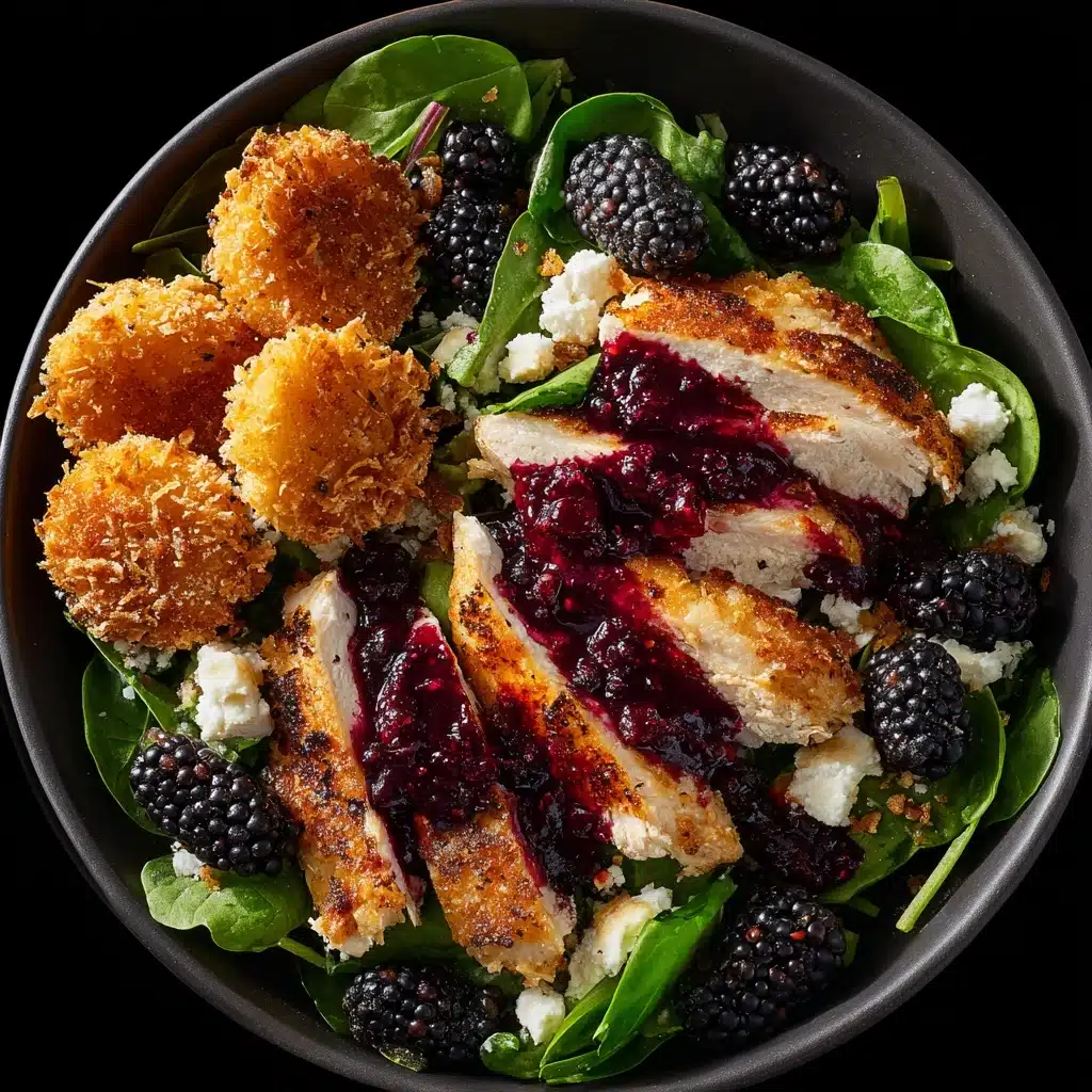 Blackberry Balsamic Grilled Chicken Salad with Crispy Fried Goat Cheese Recipe - Recipe Image