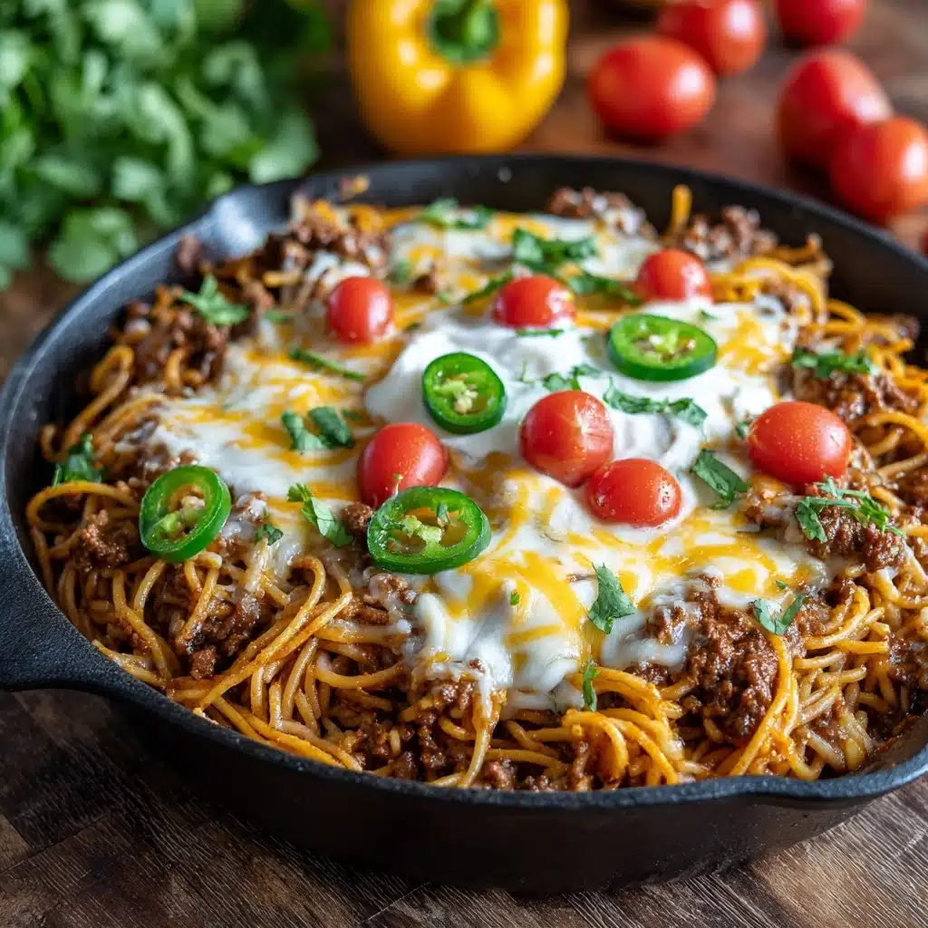 Cheesy Taco Salsa Spaghetti Bake Recipe - Recipe Image