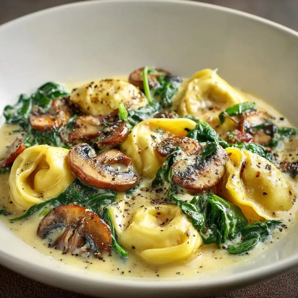 Creamy Spinach Mushroom Tortellini with Caramelized Onions Recipe - Recipe Image