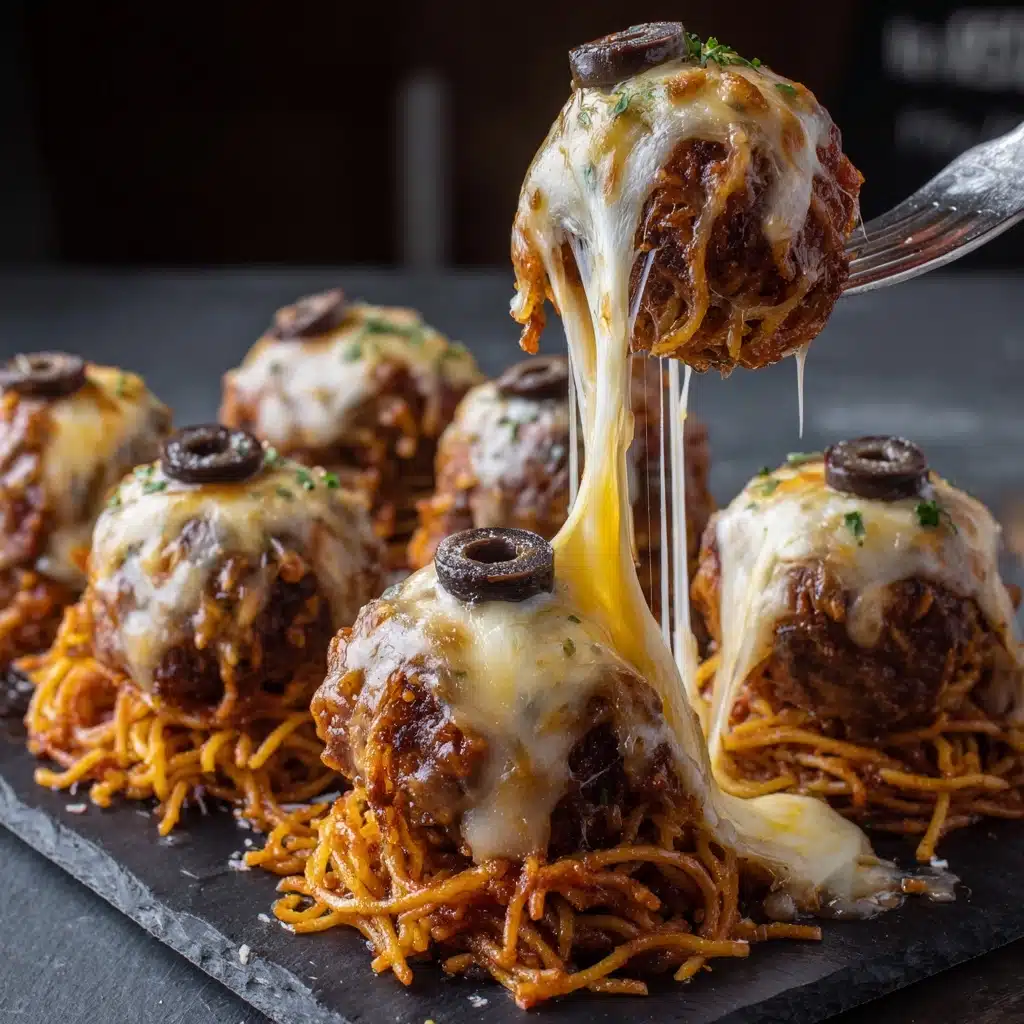 Spooky Spaghetti and Cheese Stuffed Meatballs Recipe - Recipe Image