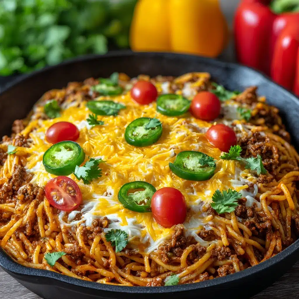 Cheesy Taco Salsa Spaghetti Bake Recipe
