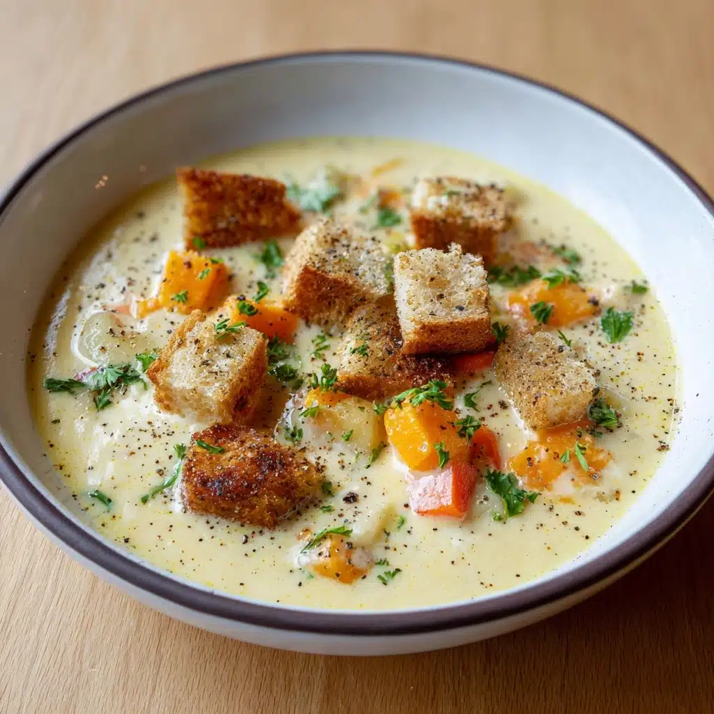 Creamy Vegetable Soup with Croutons Recipe - Recipe Image