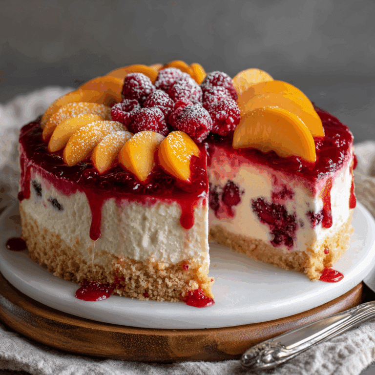 Summer Bliss Peach and Raspberry Cheesecake Delight Recipe