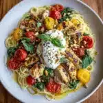 Chicken Spaghetti with Burrata and Lemon Butter Garlic Sauce Recipe