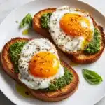 Pesto Eggs on Sourdough Toast with Herbed Goat Cheese Recipe