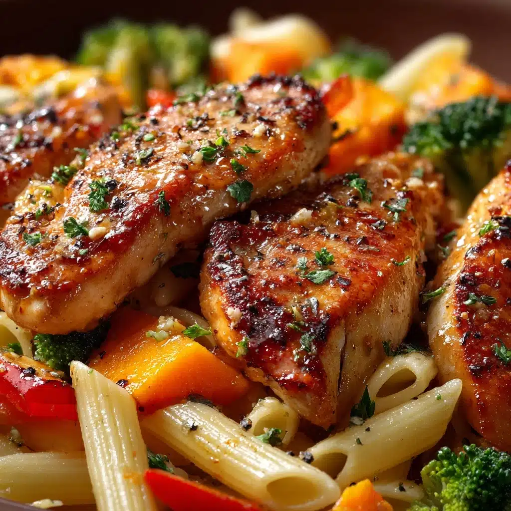 Honey Garlic Chicken with Roasted Veggie Penne Recipe