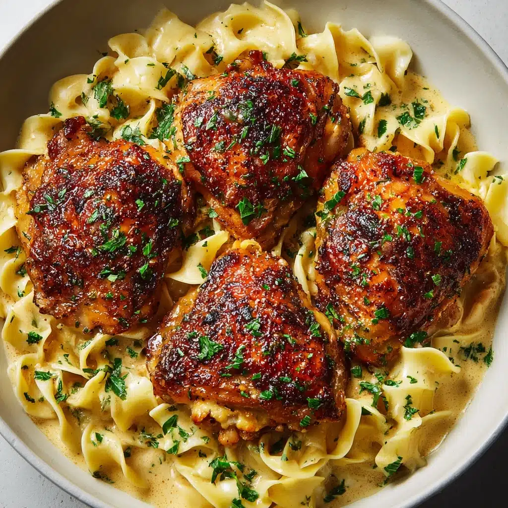 One-Pan Creamy Garlic Butter Chicken with Egg Noodles Recipe - Recipe Image