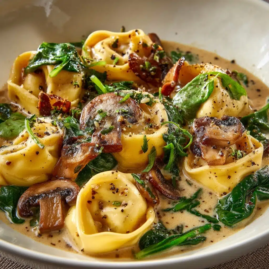 Creamy Spinach Mushroom Tortellini with Caramelized Onions Recipe - Recipe Image