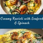 Ravioli with Seafood, Spinach & Mushrooms in Garlic Cream Sauce Recipe