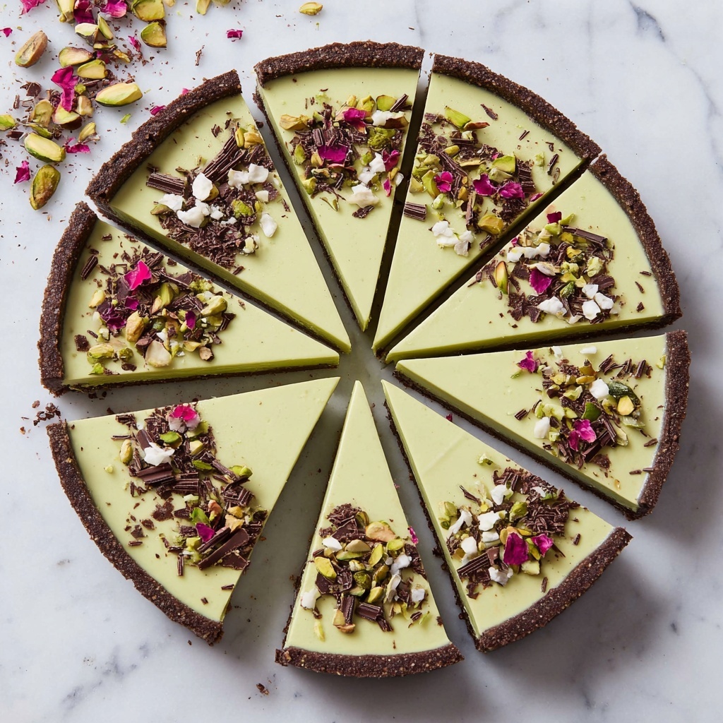 Vegan Pistachio Chocolate Tart with Rose Petal Garnish Recipe - Recipe Image