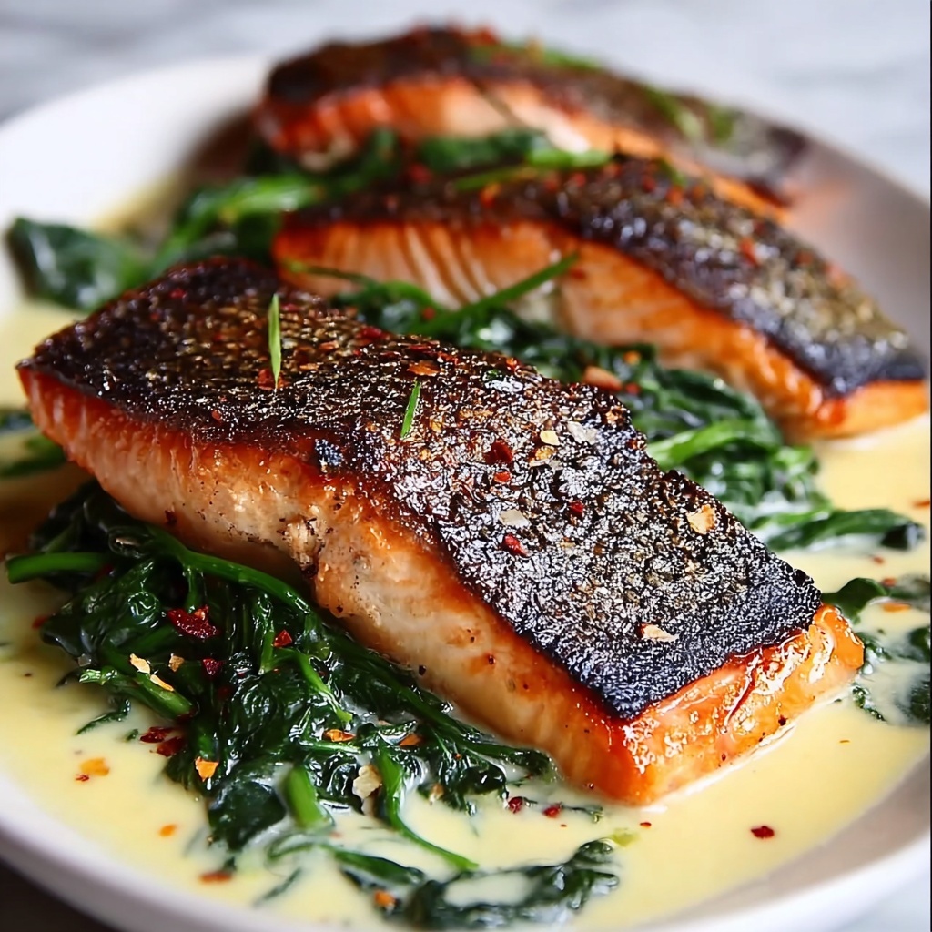 Blackened Salmon Stuffed with Spinach and Parmesan Recipe - Recipe Image