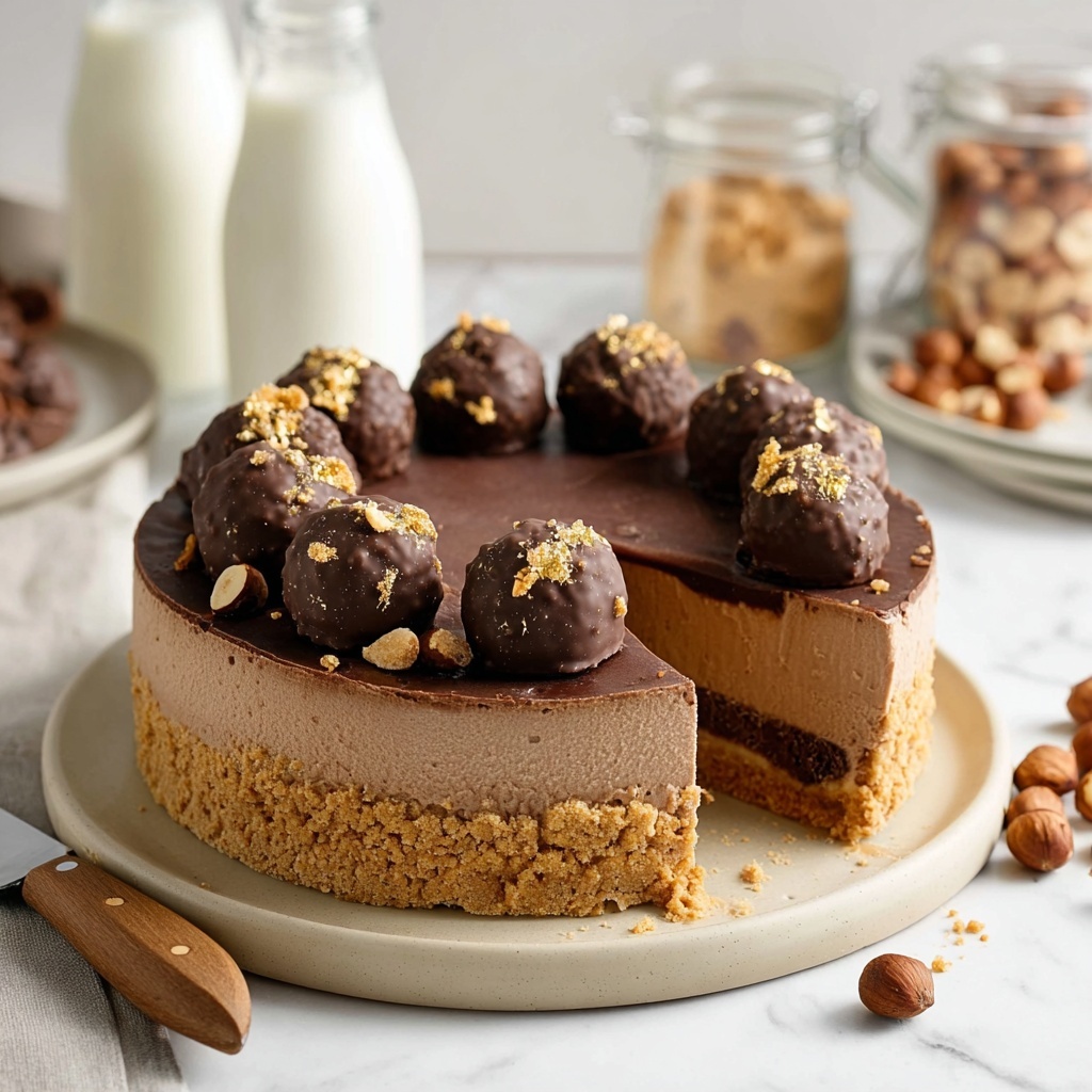 No-Bake Vegan Ferrero Rocher Cheesecake Recipe - Recipe Image