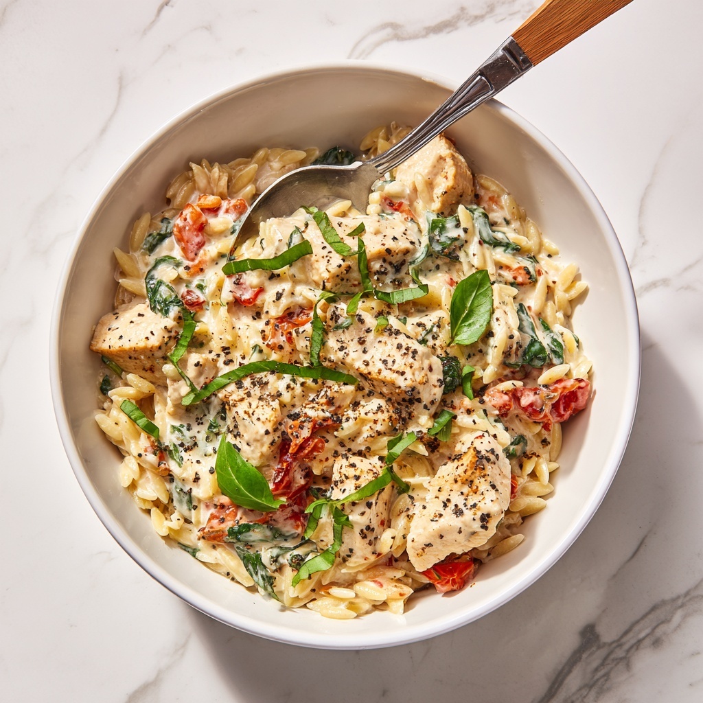 Slow Cooker Creamy Tuscan Chicken Orzo Recipe - Recipe Image