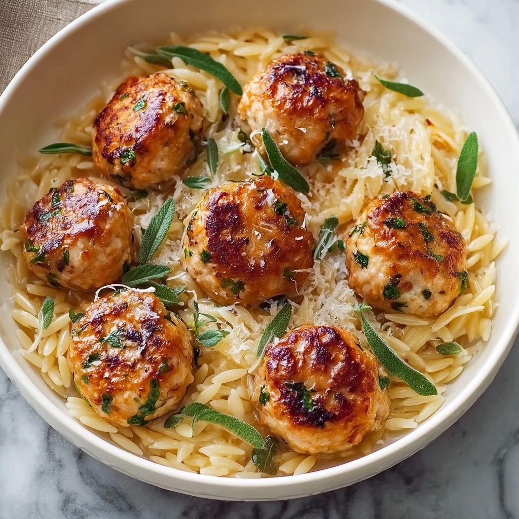 Baked Sage Chicken Meatballs with Parmesan Orzo Recipe - Recipe Image
