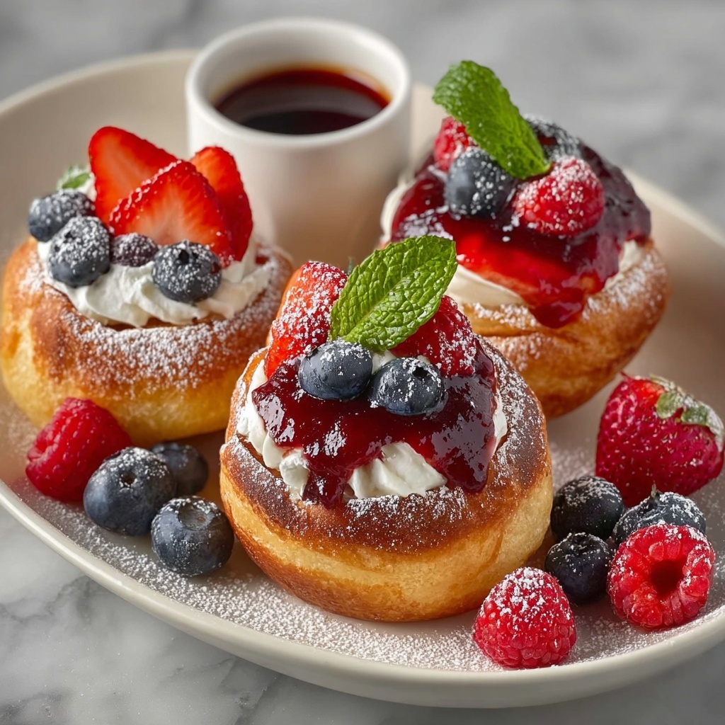 Mini Dutch Baby Pancakes with Fresh Berries and Powdered Sugar Recipe - Recipe Image
