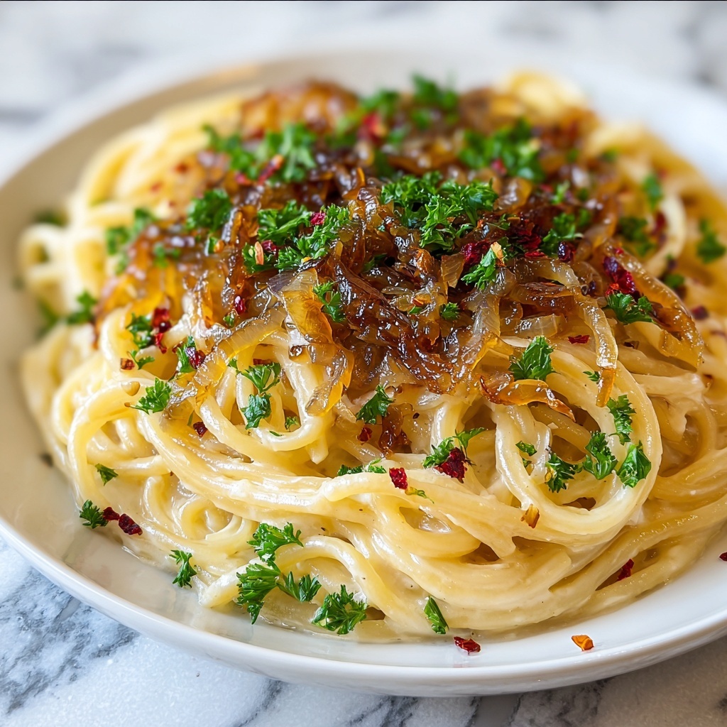 Vegan Caramelized Onion Pasta Recipe - Recipe Image