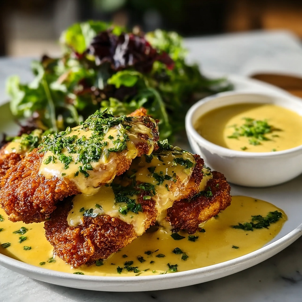 Pretzel Chicken with Mustard-Cheddar Sauce Recipe - Recipe Image