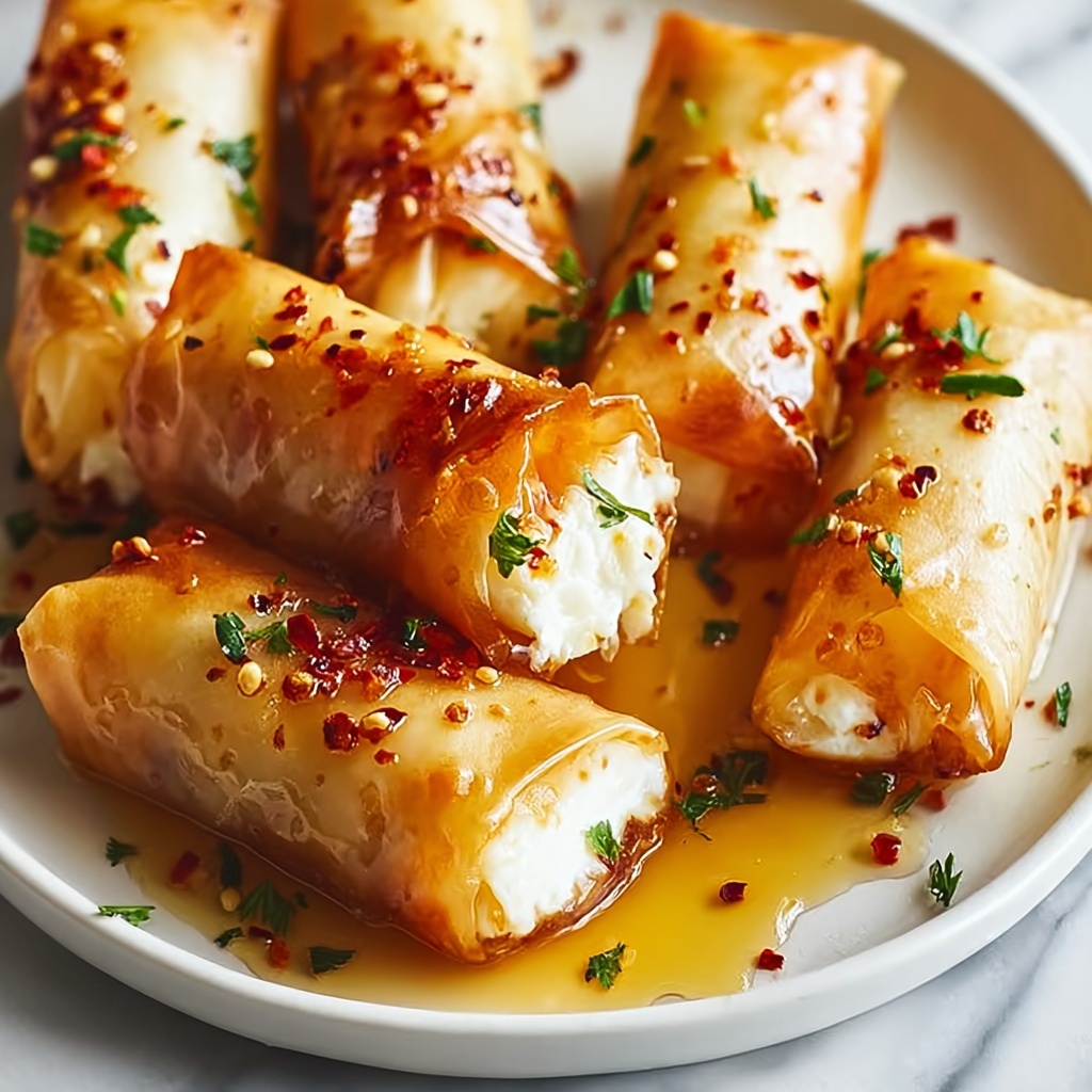Oven Fried Feta Rolls with Chili Honey Recipe - Recipe Image