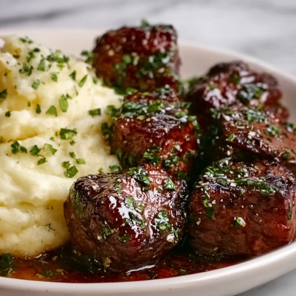 Garlic Parmesan Steak Bites with Mashed Potatoes Recipe - Recipe Image