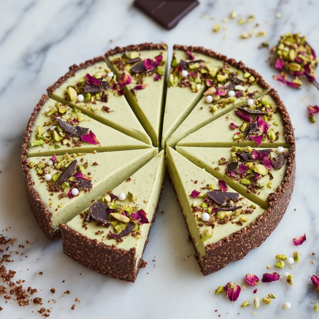 Vegan Pistachio Chocolate Tart with Rose Petals Recipe - Recipe Image