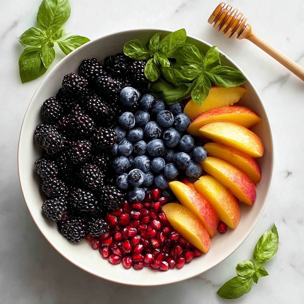 Honey Lime Basil Peach Fruit Salad Recipe - Recipe Image