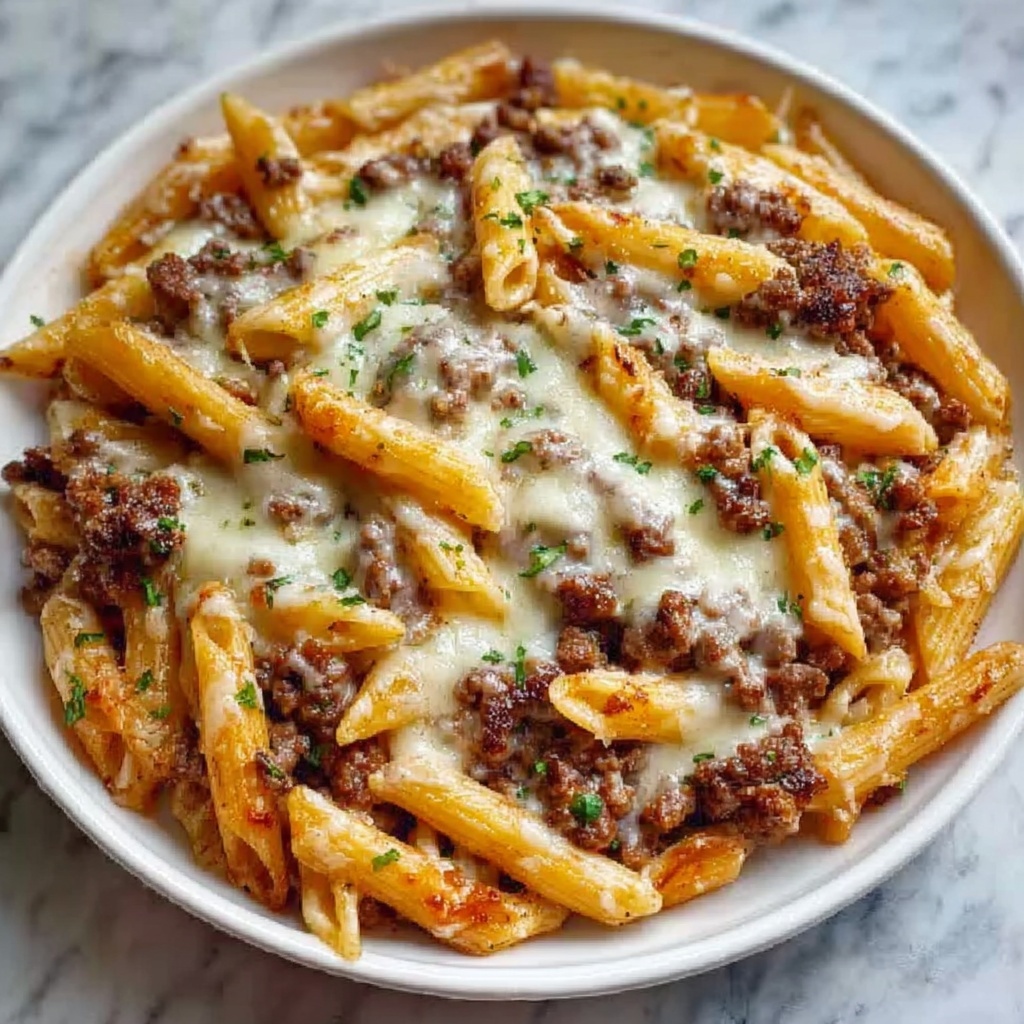 Cheesy Penne with Garlic Butter Beef Recipe - Recipe Image